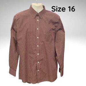Stafford Men’s Long Sleeve Checked Shirt – Maroon – Size 16 / 34–35